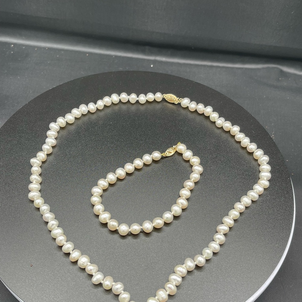 Natural Freshwater Pearl 14k Necklace & Bracelet Bridesmaid Set